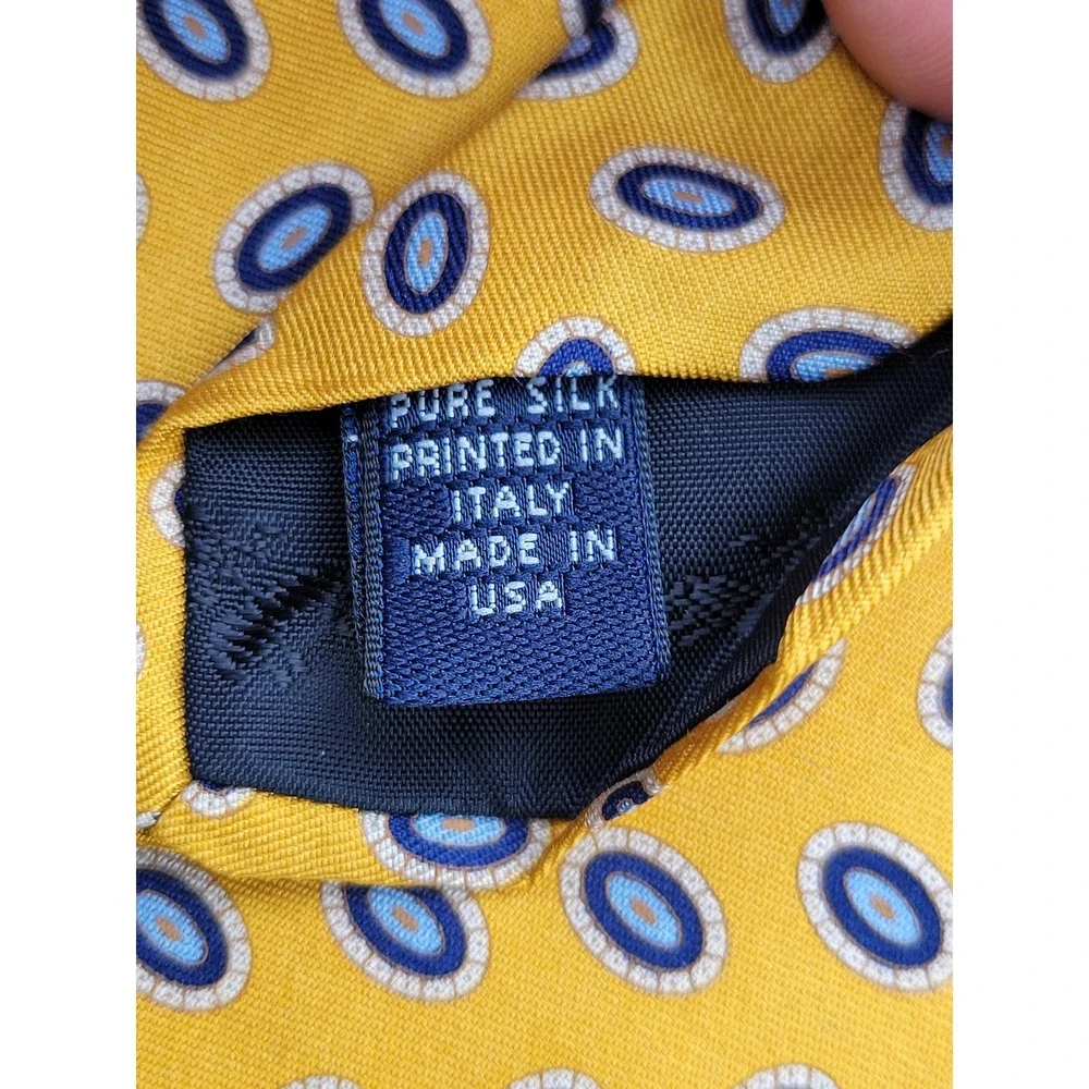 Brooks‎ Brothers Necktie Yellow Blue Geometric Medallion Silk Made in USA OS